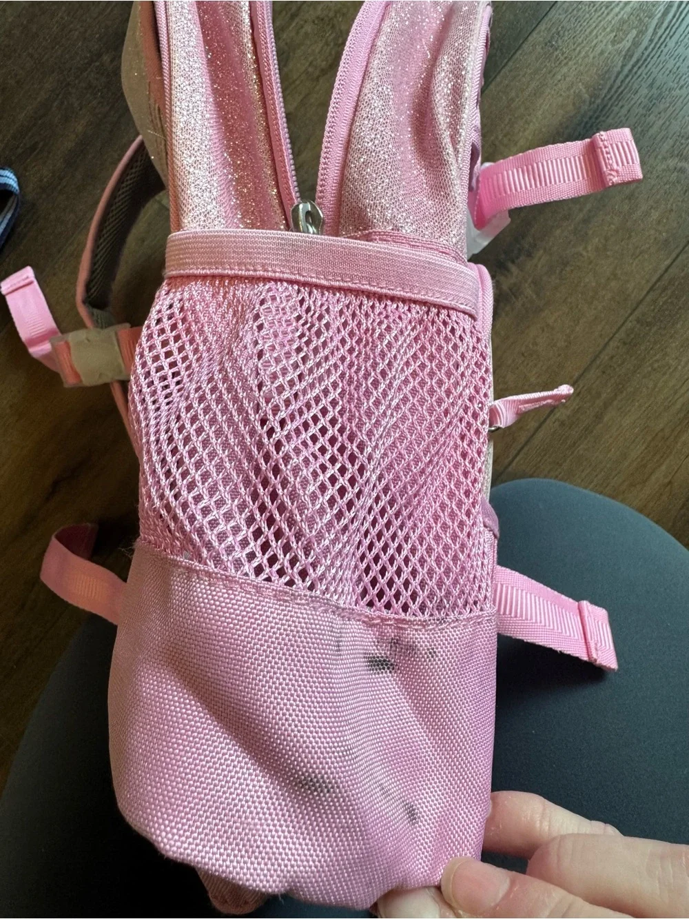 Small sized Pottery Barn Kids pink sparkly backpack